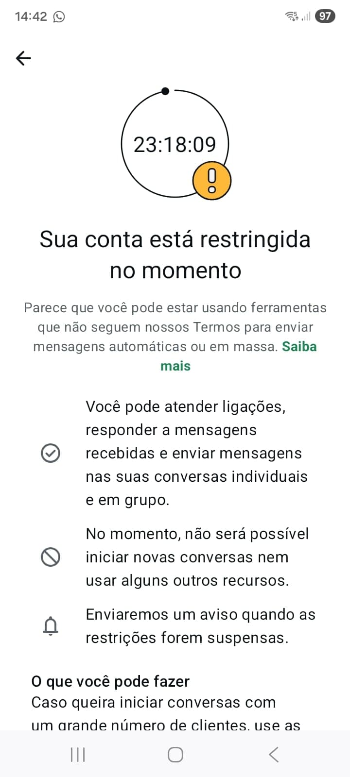 Aviso de Restrição no WhatsApp